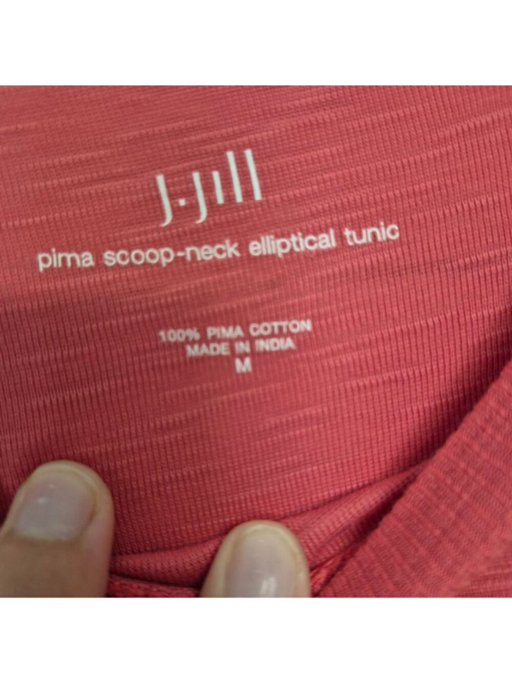 J. Jill Pima Scoop-Neck Elliptical Tunic Long Sleeve Coral Medium - Picture 4 of 6